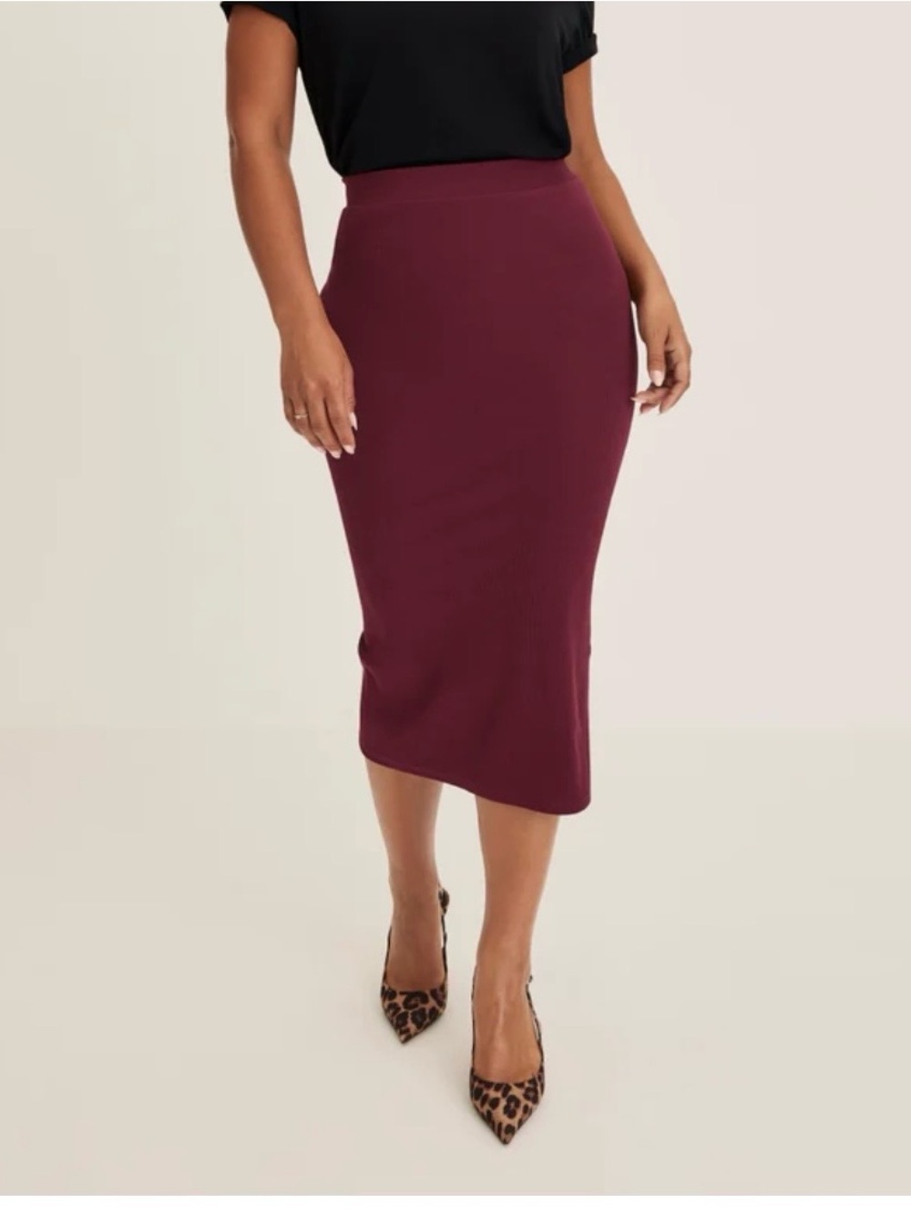 knix dark cherry Midi Pencil Skirt size large, new
